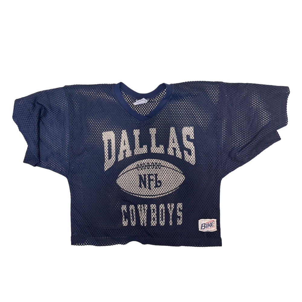 Vintage 80s Bike Dallas Cowboys NFL Mesh Jersey Navy Blue Made in USA Large